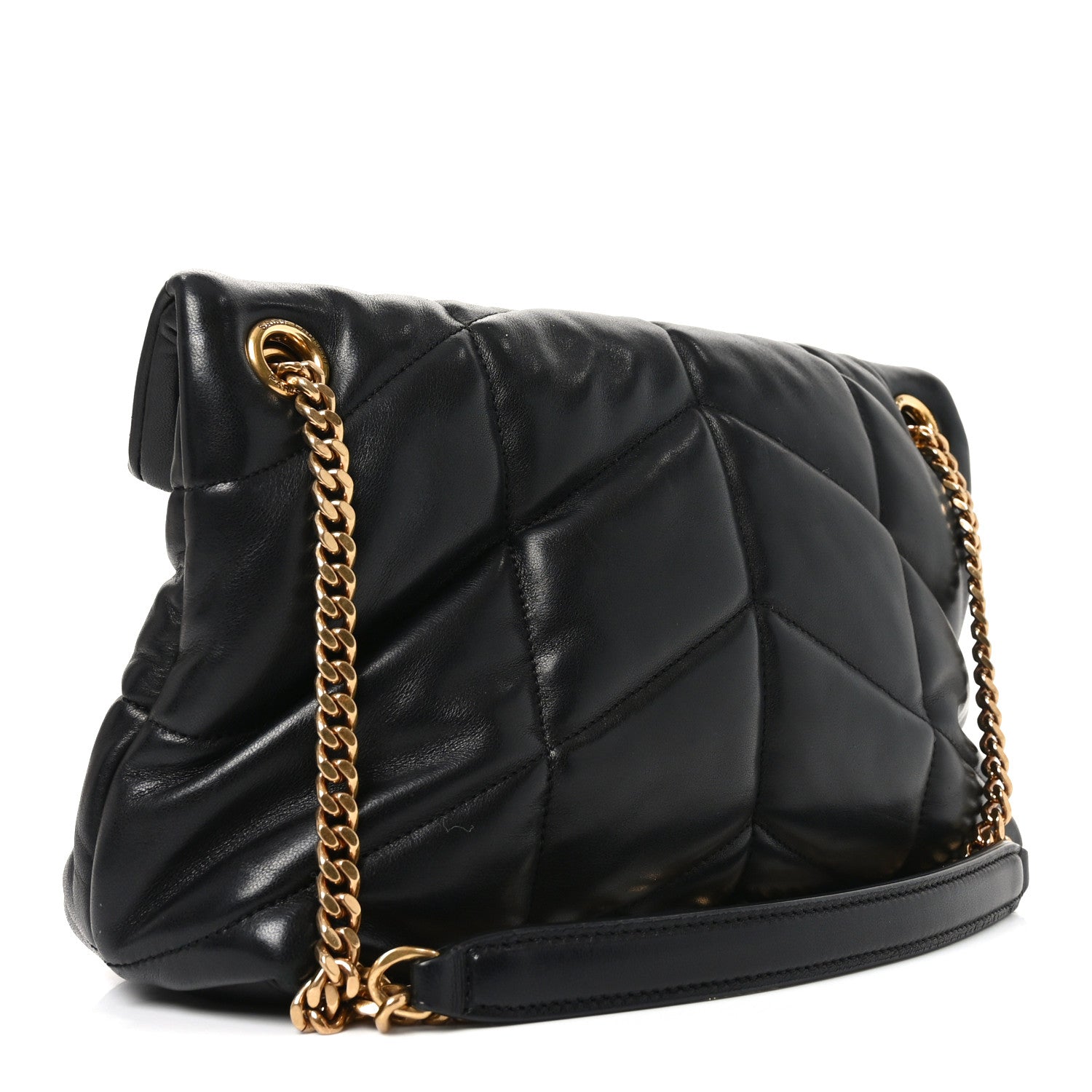 Lambskin Quilted Small Loulou Puffer Monogram Chain Satchel Black