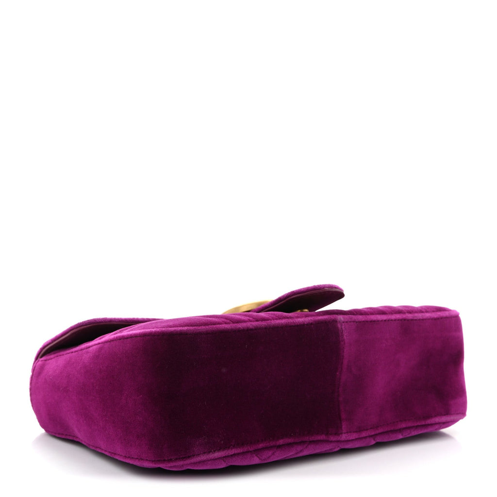 Velvet Matelasse Small GG Marmont Shoulder Bag Fuchsia Violet Cyclamen