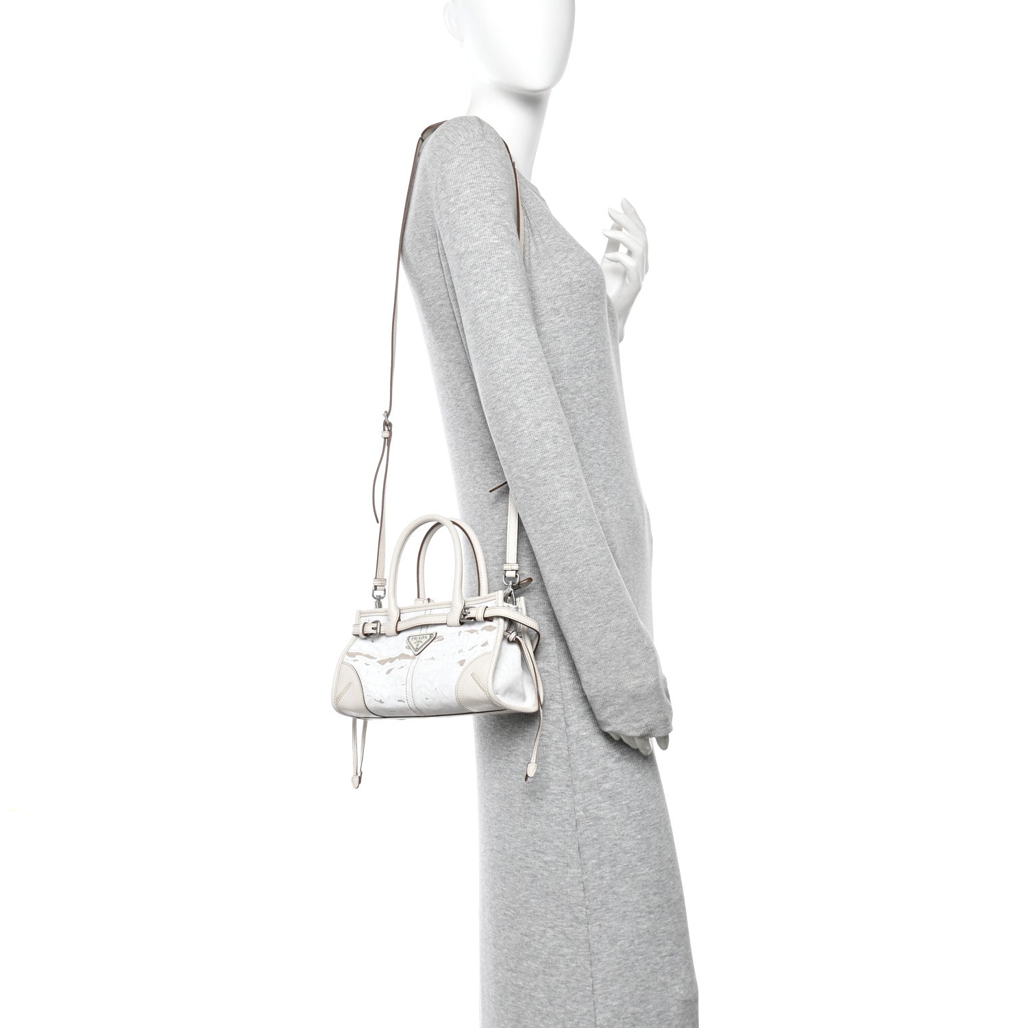 Linen Calfskin Triangle Mini Bonnie Hand Bag White