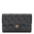 Caviar Quilted Medium Flap Wallet Grey