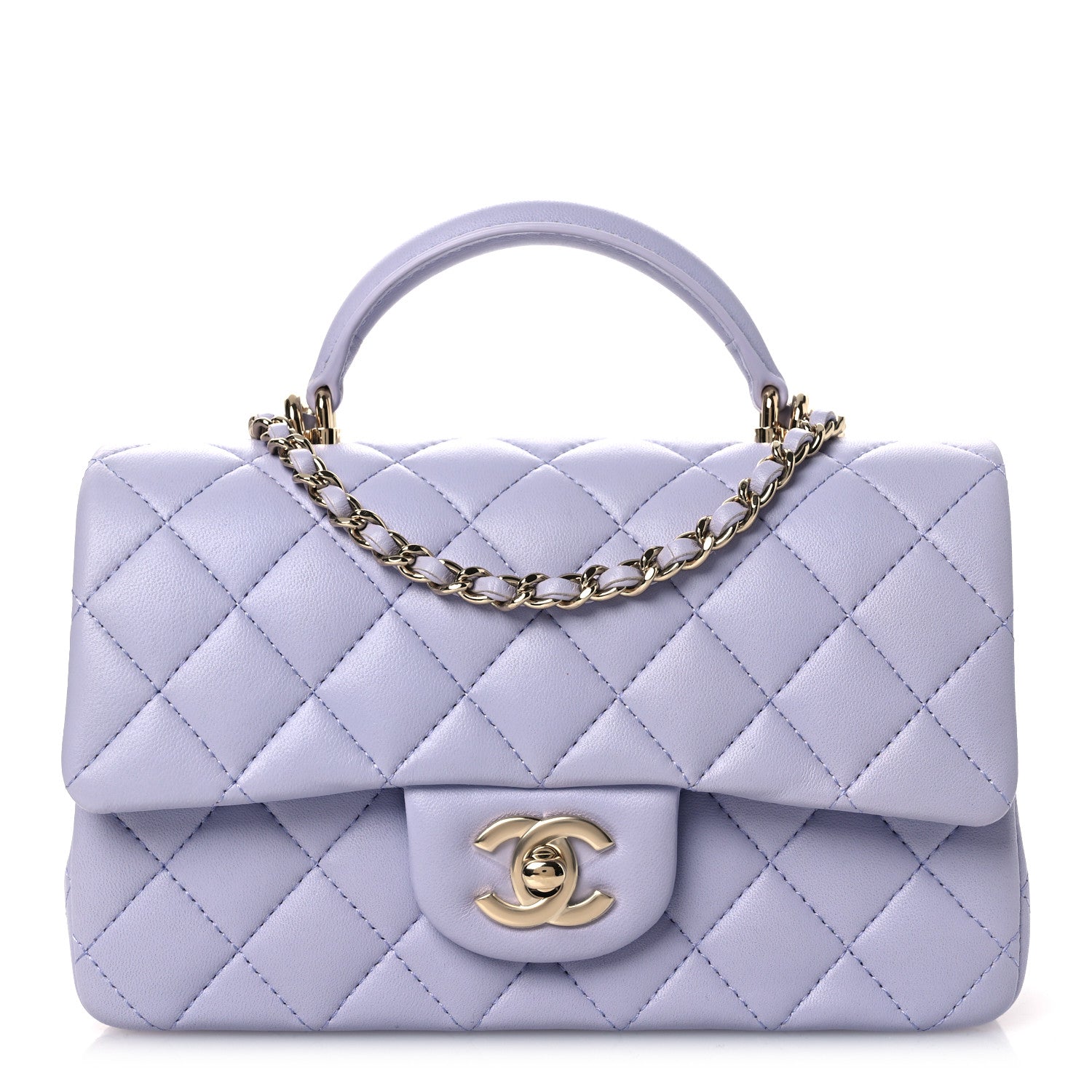 Lambskin Quilted Mini Top Handle Rectangular Flap Light Purple