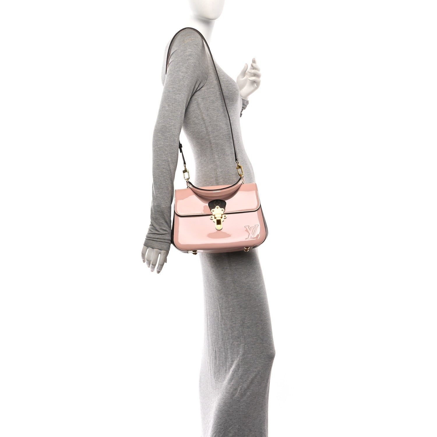 Patent Calfskin Monogram Cherrywood PM Rose Ballerine