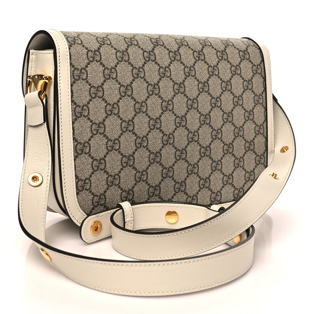 GG Supreme Monogram Horsebit 1955 Shoulder Bag Beige Mystic White