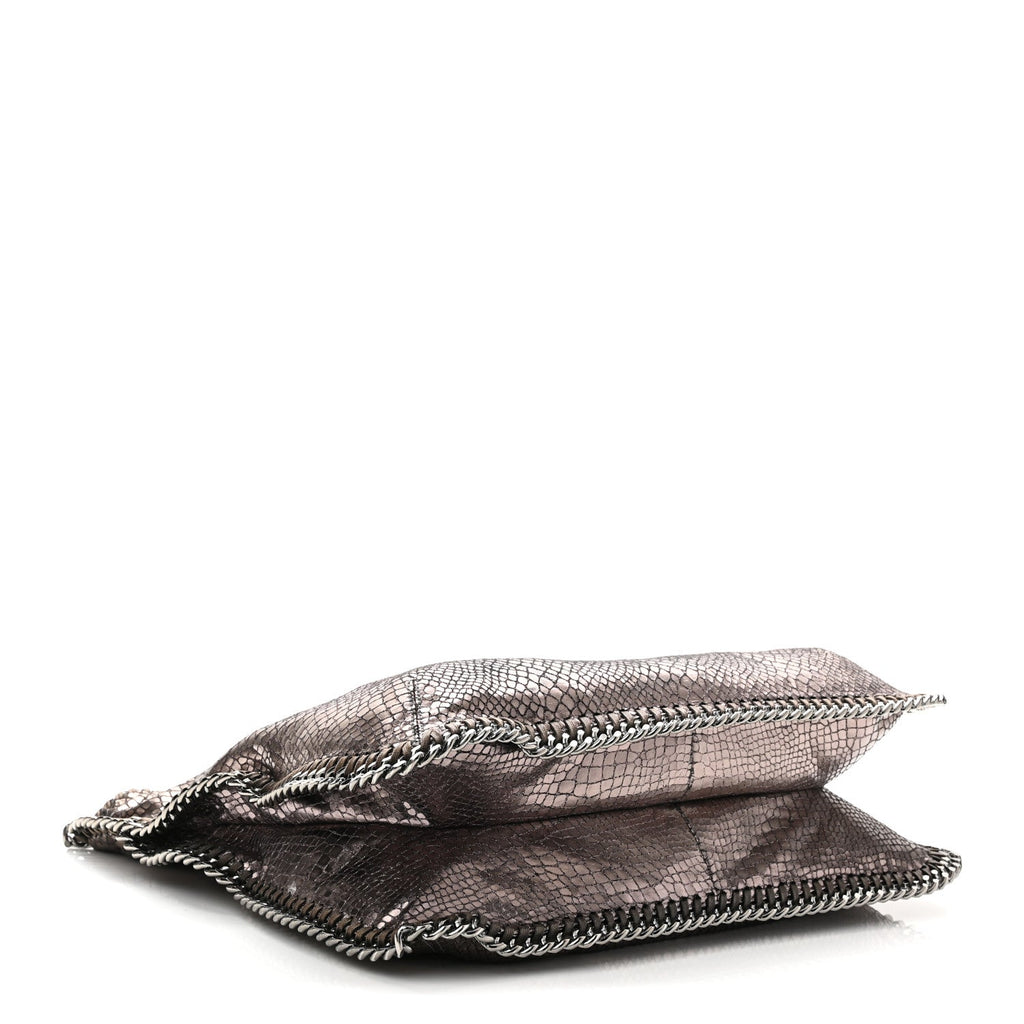 Metallic Snakeskin Print Falabella Tote Ruthenium