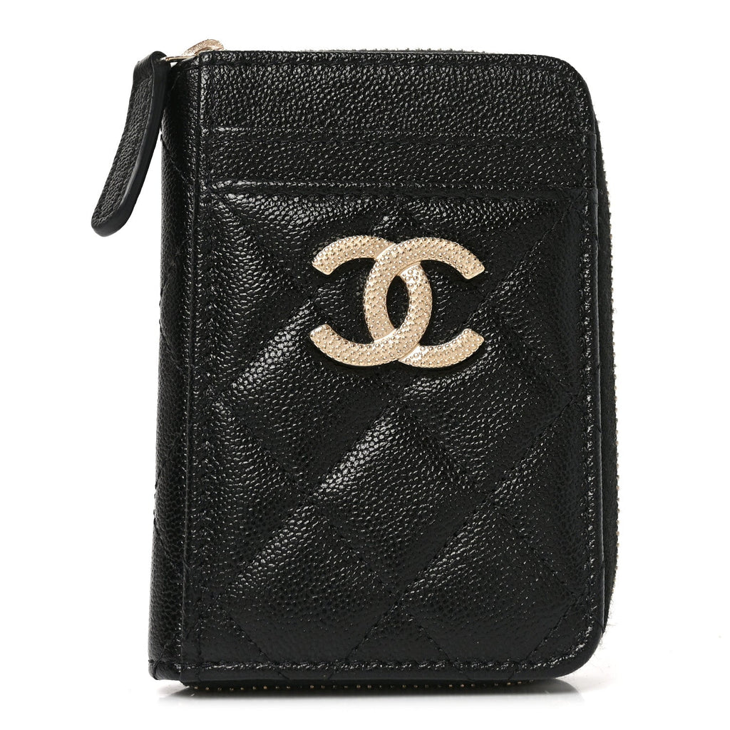Caviar Quilted Studded CC Zip Card Holder Black