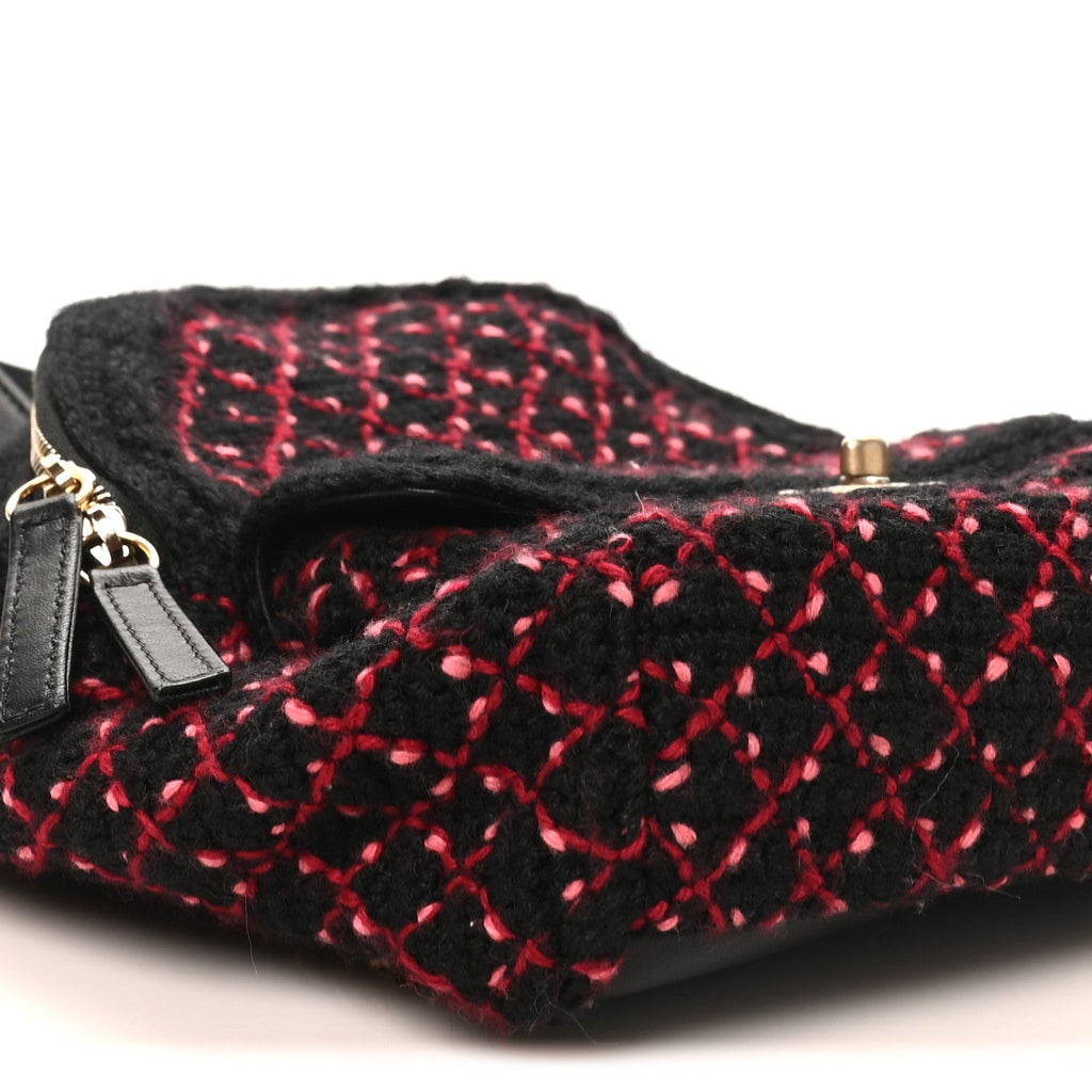 Tweed Front Pocket Backpack Black Pink