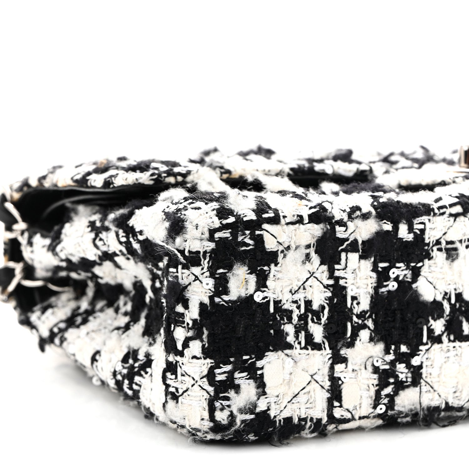 Tweed Sequin Quilted Medium Double Flap Black White