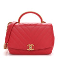Lambskin Chevron Quilted Gold Top Handle Flap Bag Red