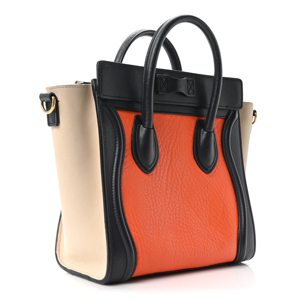 Elephant Calfskin Nano Tri-Color Luggage Bright Orange