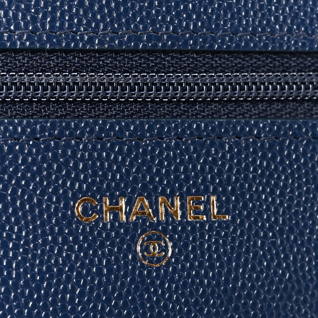 Caviar Quilted Wallet on Chain WOC Navy Blue