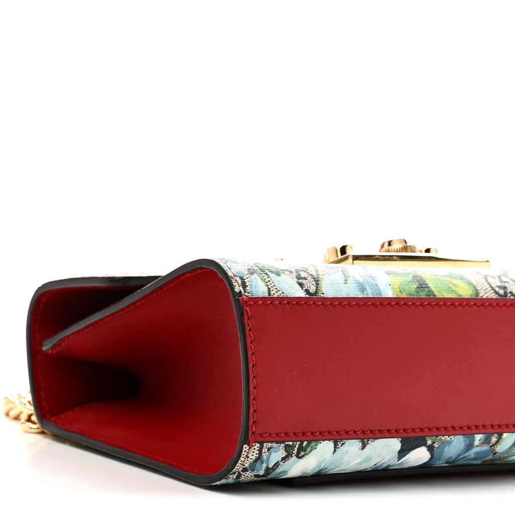 GG Supreme Monogram Blooms Small Padlock Shoulder Bag Beige Blue Navy Hibiscus Red