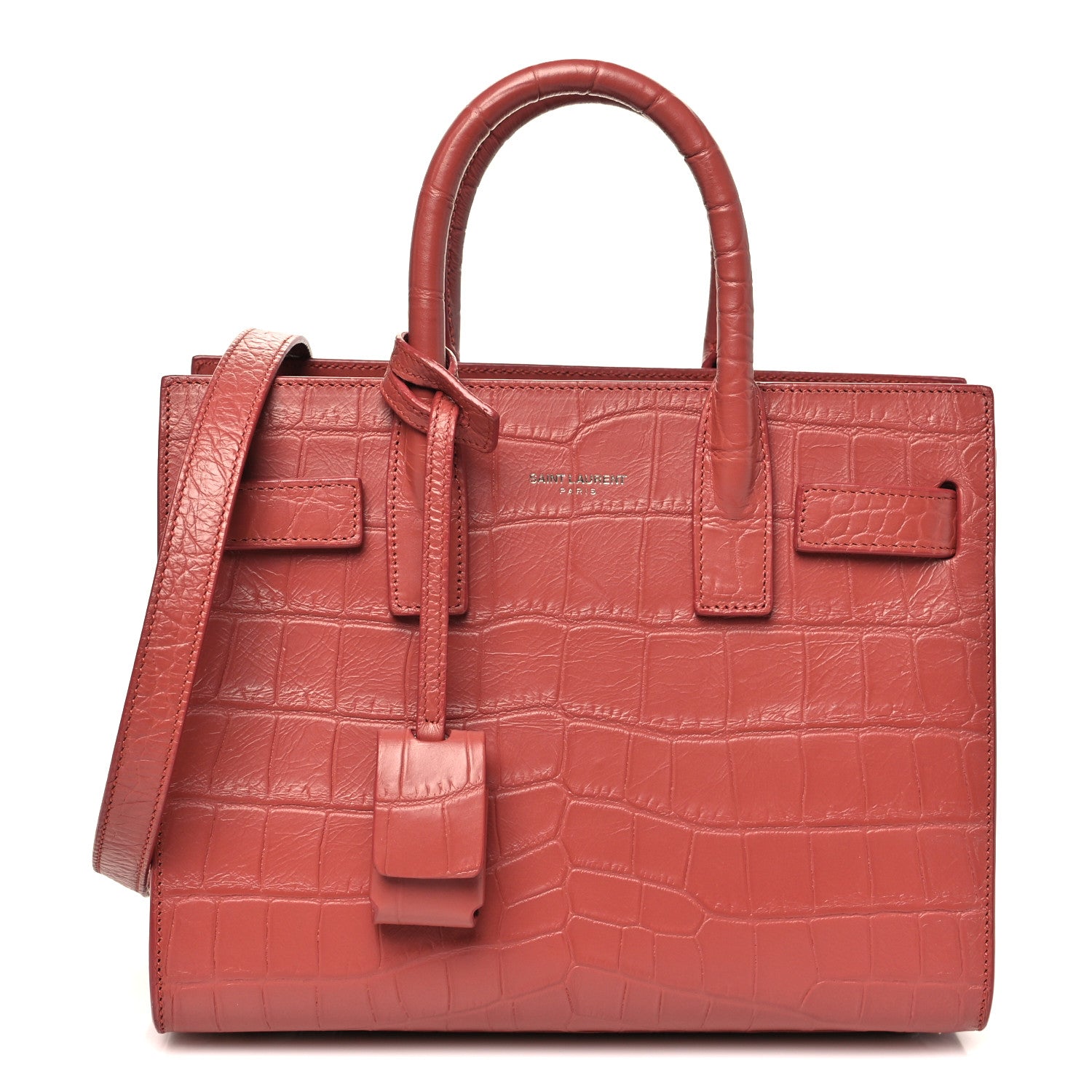 Calfskin Crocodile Embossed Nano Sac De Jour Rose Fonce