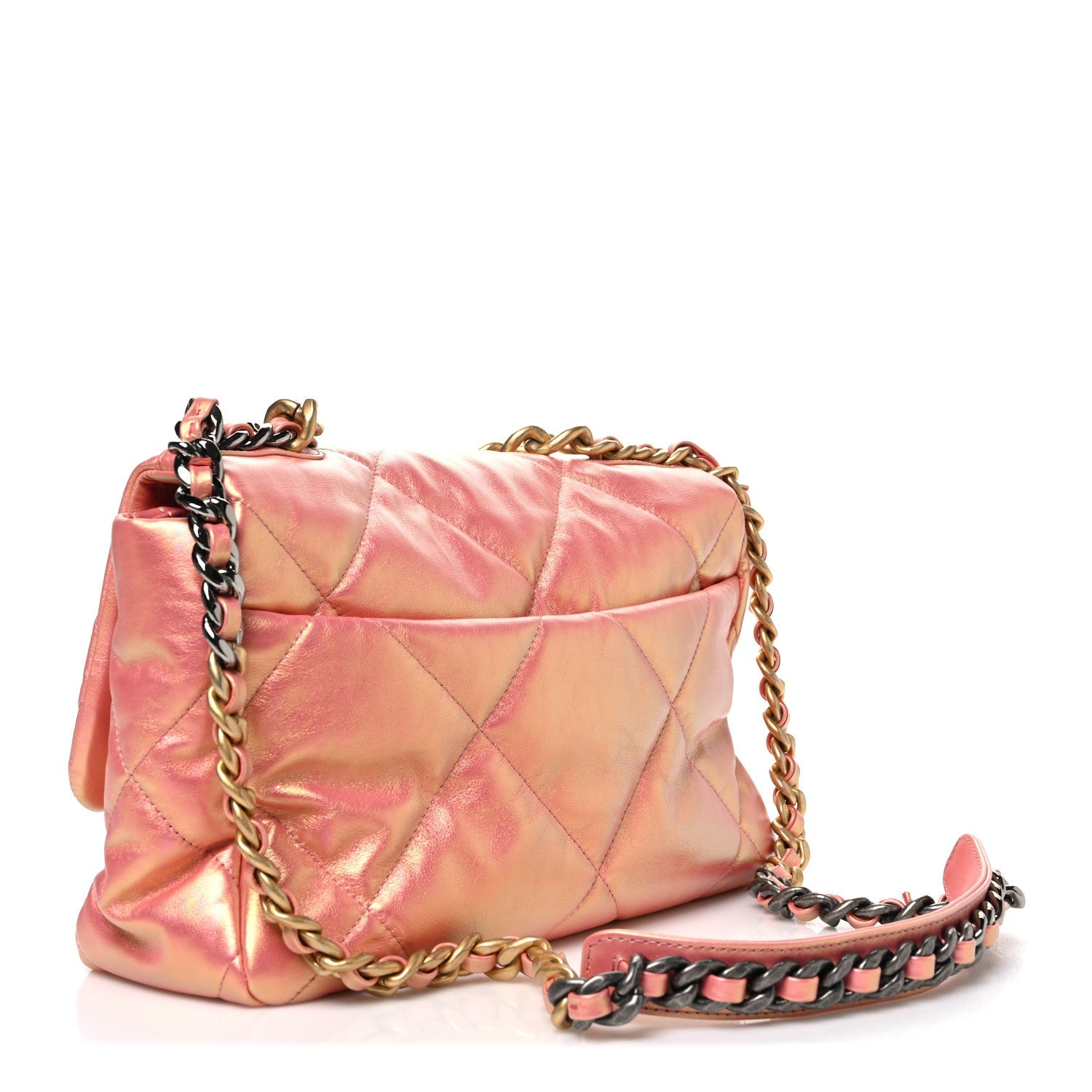 Iridescent Lambskin Quilted Large Chanel 19 Flap Pink