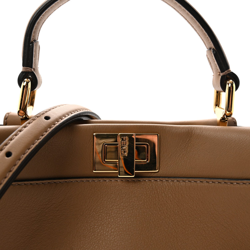 Vitello Seta Fabric Jacquard FF 1974 Mini Peekaboo Iconic Satchel Sand Tobacco Moro