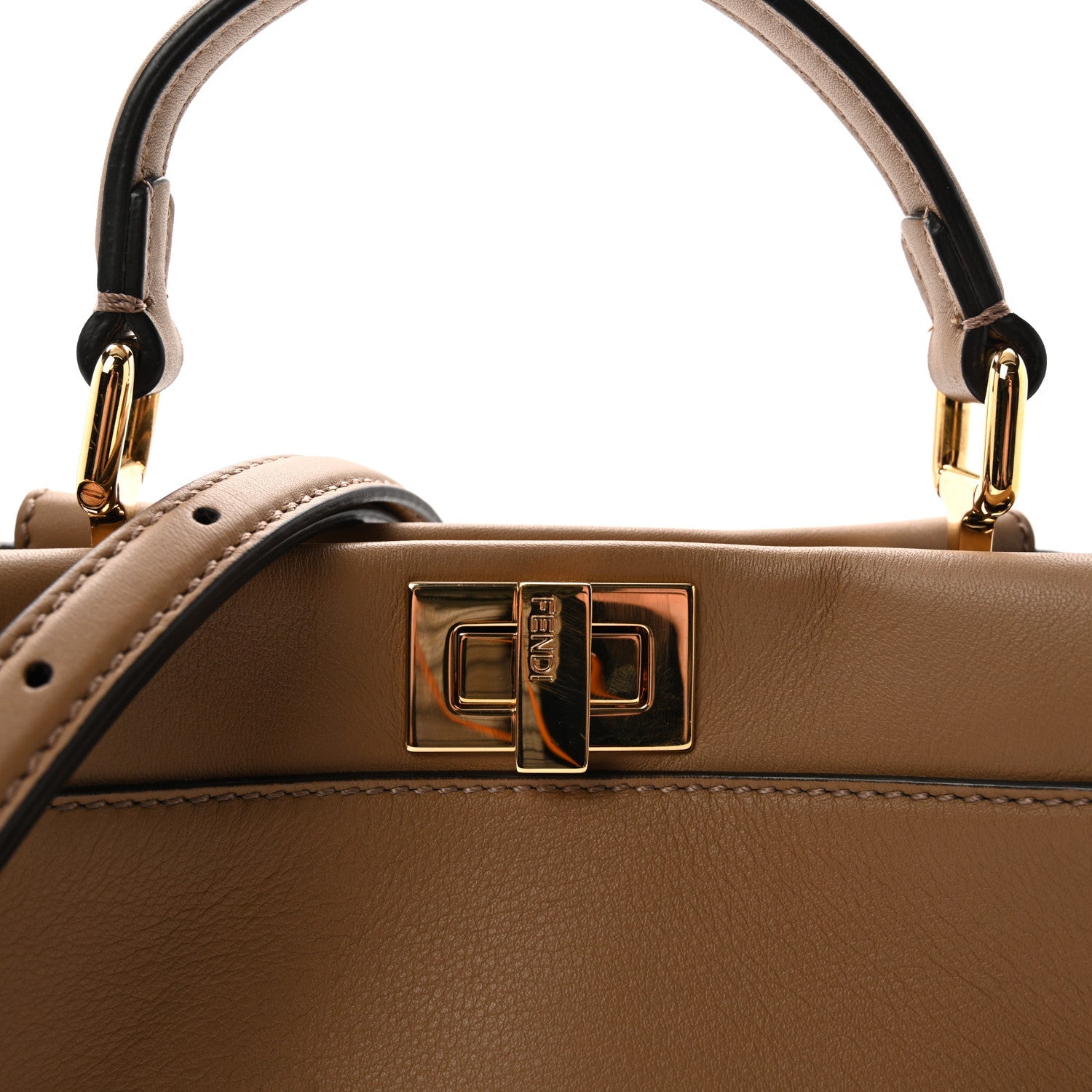 Vitello Seta Fabric Jacquard FF 1974 Mini Peekaboo Iconic Satchel Sand Tobacco Moro