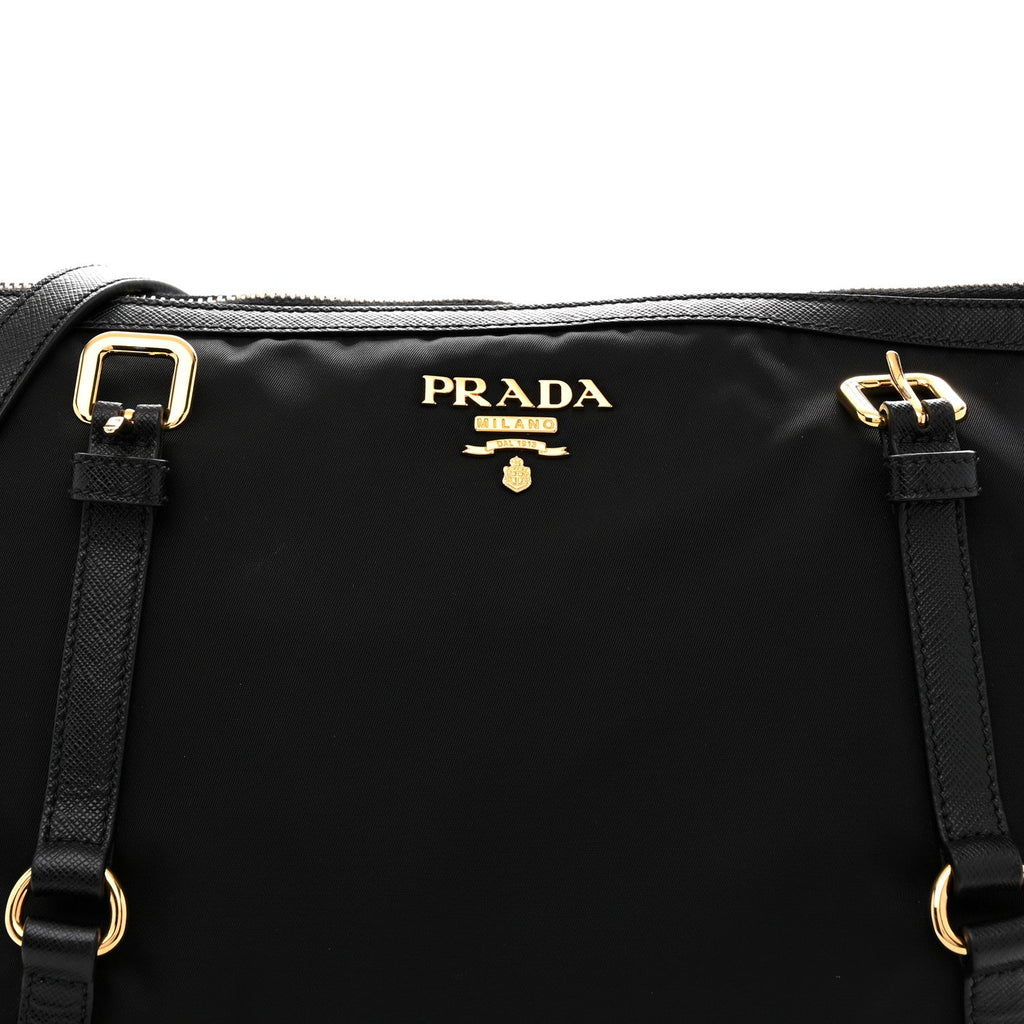 Saffiano Tessuto Nylon Shopping Tote Black