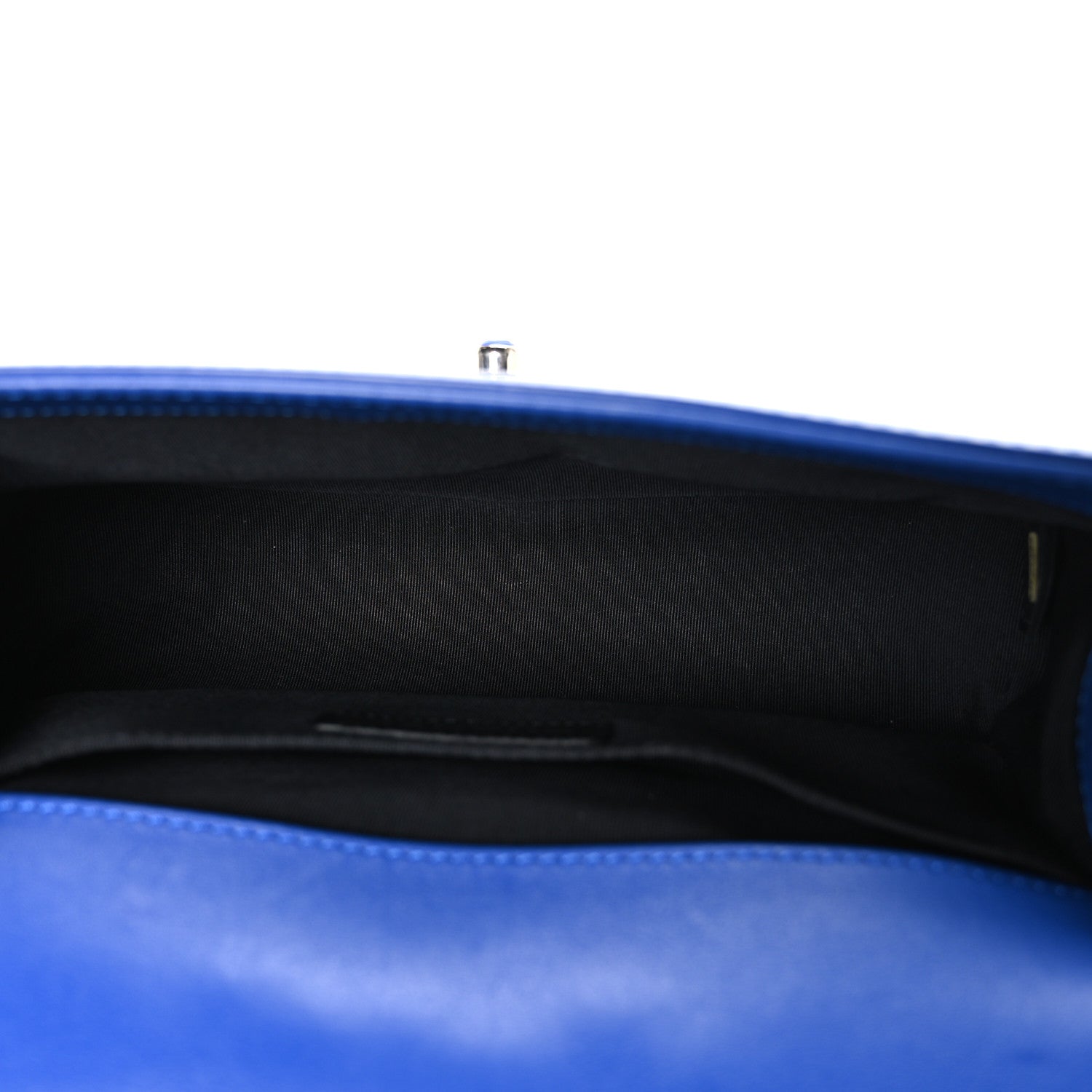 Patent Calfskin Quilted Medium Plexiglass Boy Flap Blue