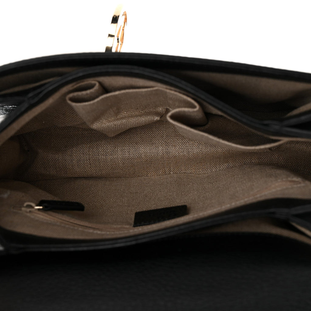 Dollar Calfskin Interlocking G Top Handle Shoulder Bag Black