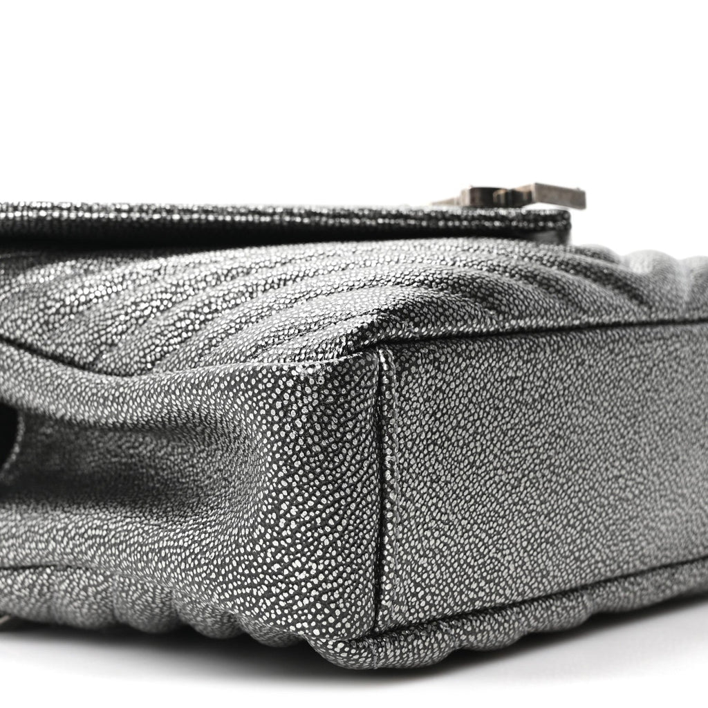 Metallic Grain De Poudre Matelasse Chevron Monogram Medium College Bag Gunmetal