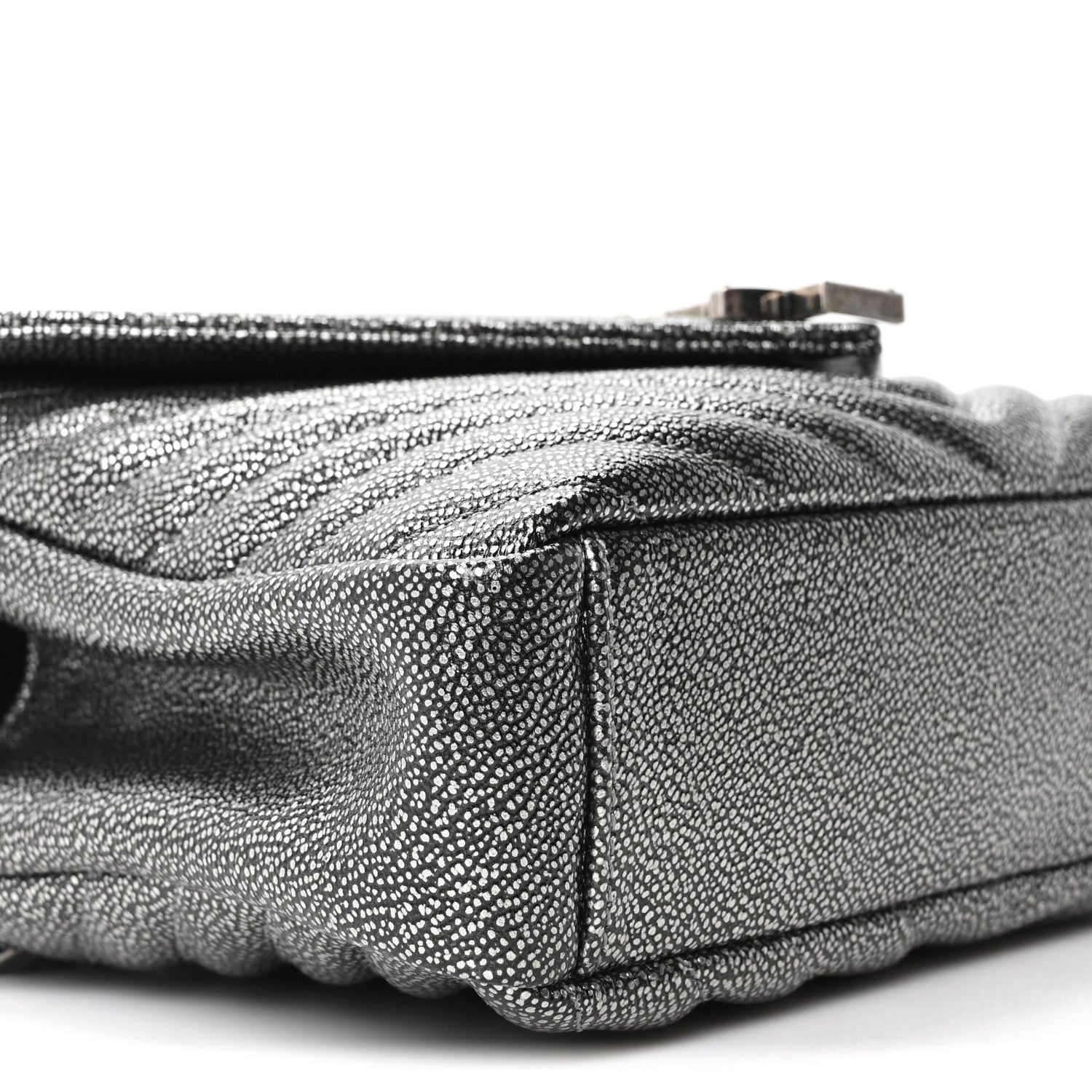 Metallic Grain De Poudre Matelasse Chevron Monogram Medium College Bag Gunmetal