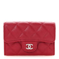 Caviar Quilted Flap Card Holder Wallet Dark Pink
