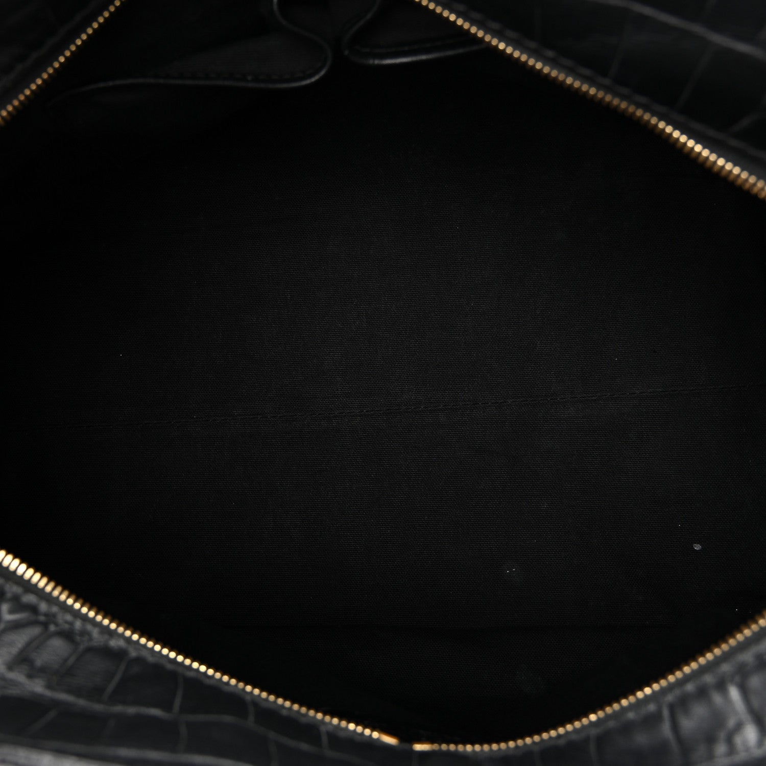 Calfskin Crocodile Embossed Large Skull Padlock Zip Around Tote Black