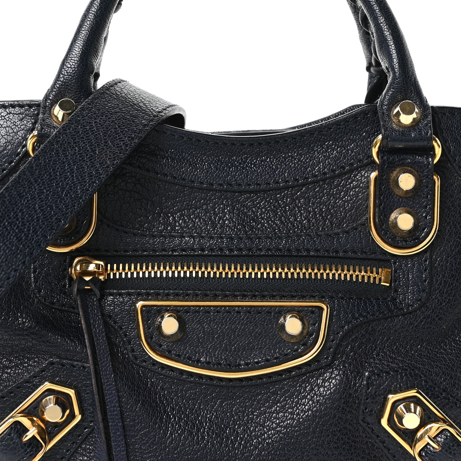 Chevre Gold Metallic Edge Hardware Mini City Bleu Nuit