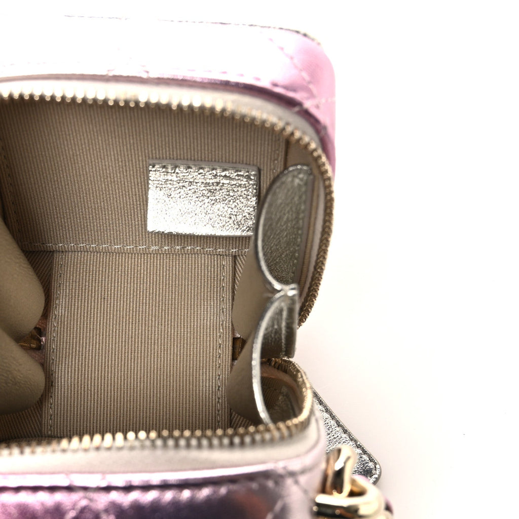 Gradient Metallic Lambskin Quilted Like A Wallet Clutch With Chain Gold Pink