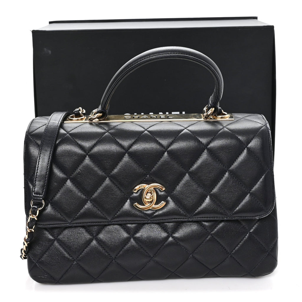 Lambskin Quilted Medium Trendy CC Flap Dual Handle Bag Black