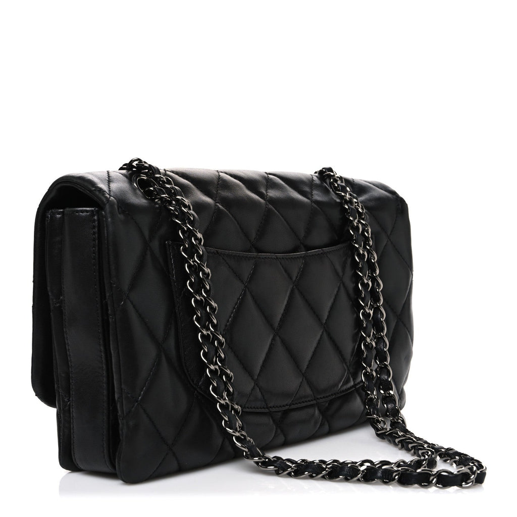 Lambskin Quilted Jumbo 3 Flap Black