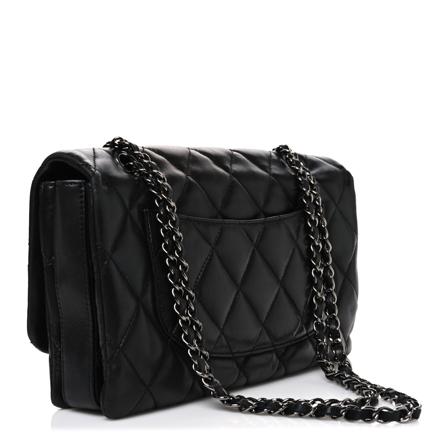 Lambskin Quilted Jumbo 3 Flap Black