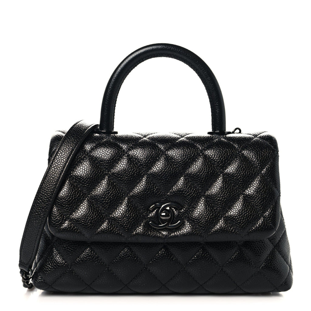 Caviar Quilted Mini Coco Handle Flap So Black