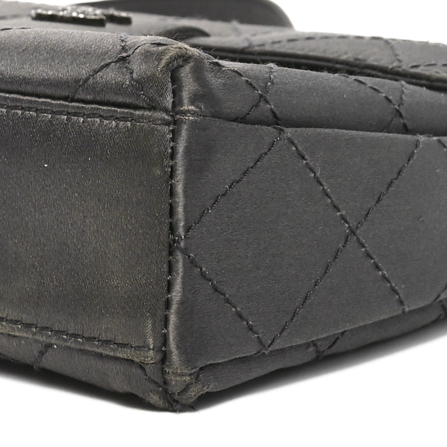 Satin Quilted Crystal CC Square Flap Grey