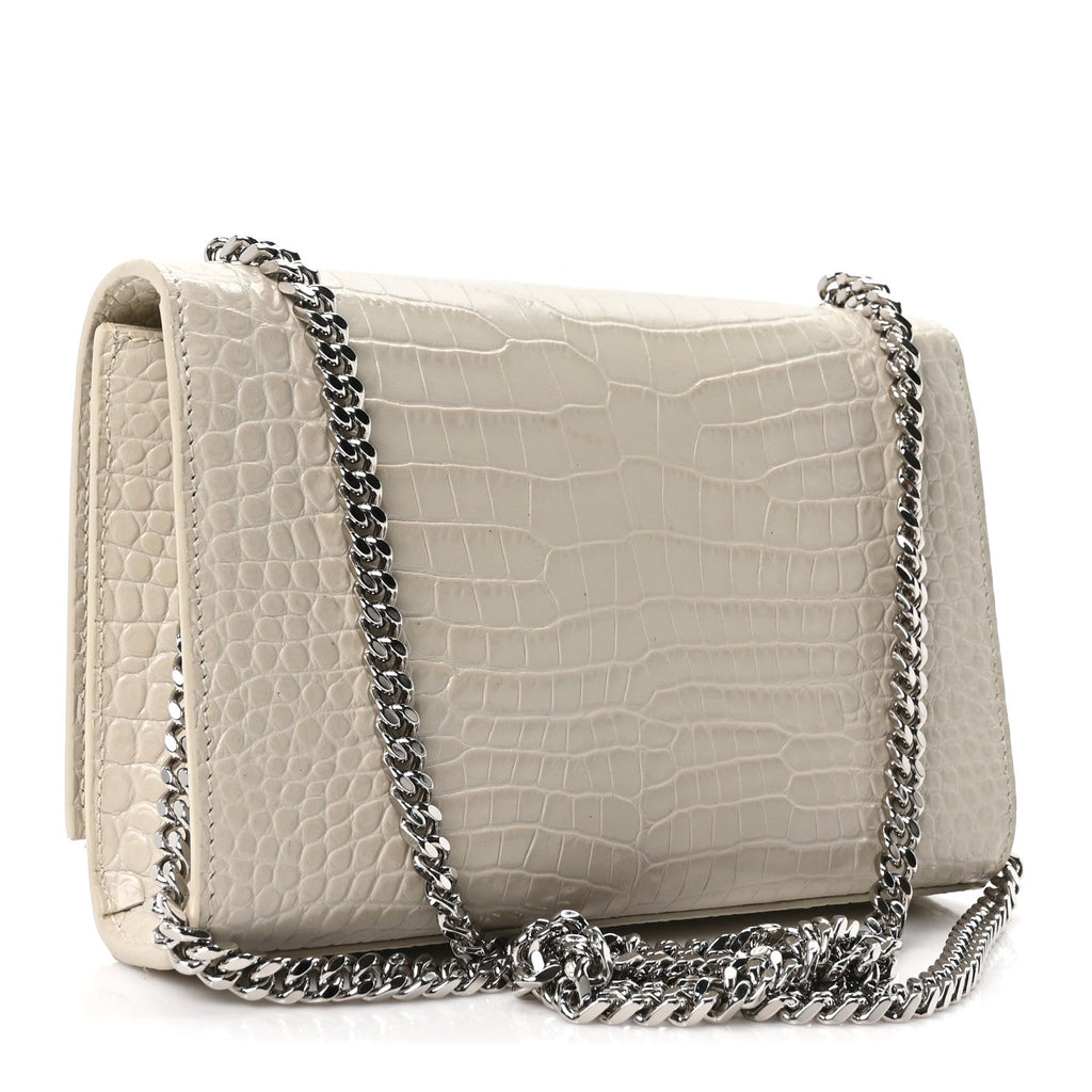 Calfskin Crocodile Embossed Small Classic Monogram Kate Tassel Satchel Blanc Vintage