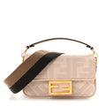 Canvas Vitello King Bi-Color Strap FF Embroidered Mini Baguette Poudre