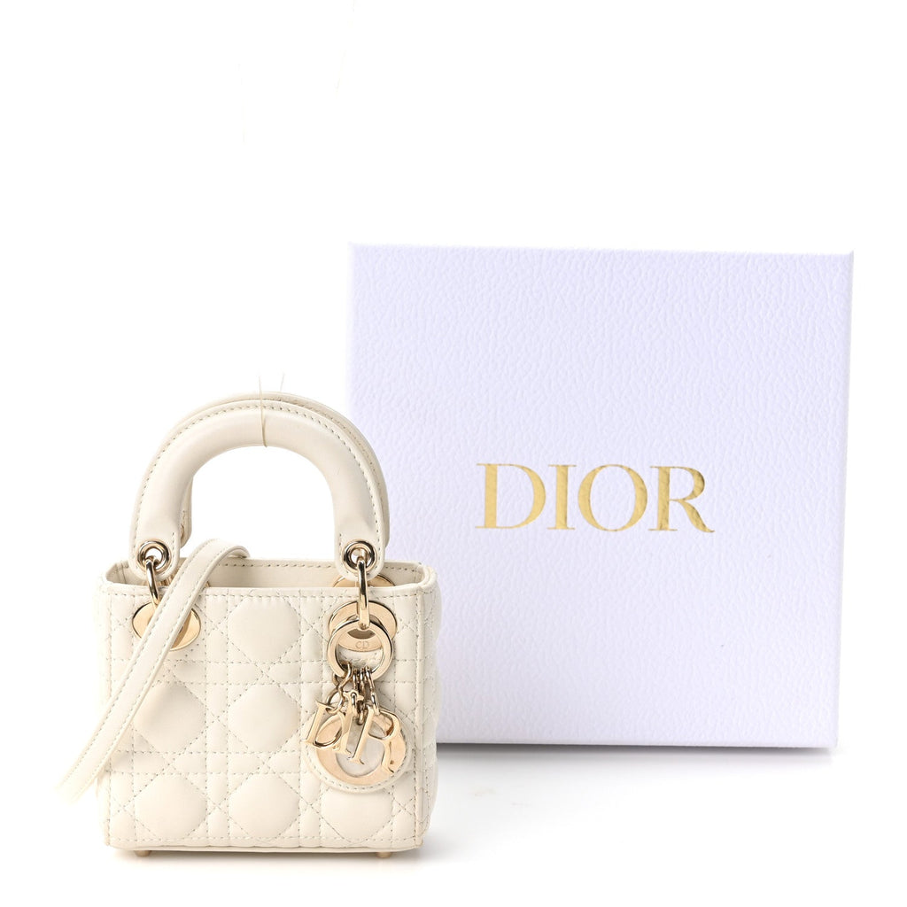 Lambskin Cannage Micro Lady Dior Latte