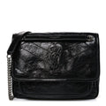Crinkled Calfskin Matelasse Monogram Baby Niki Chain Satchel Black