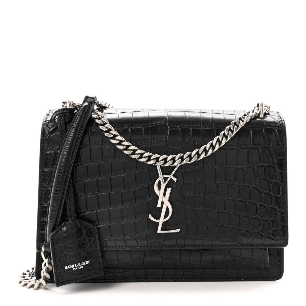 Calfskin Crocodile Embossed Medium Monogram Sunset  Black