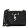Calfskin Crocodile Embossed Medium Monogram Sunset  Black