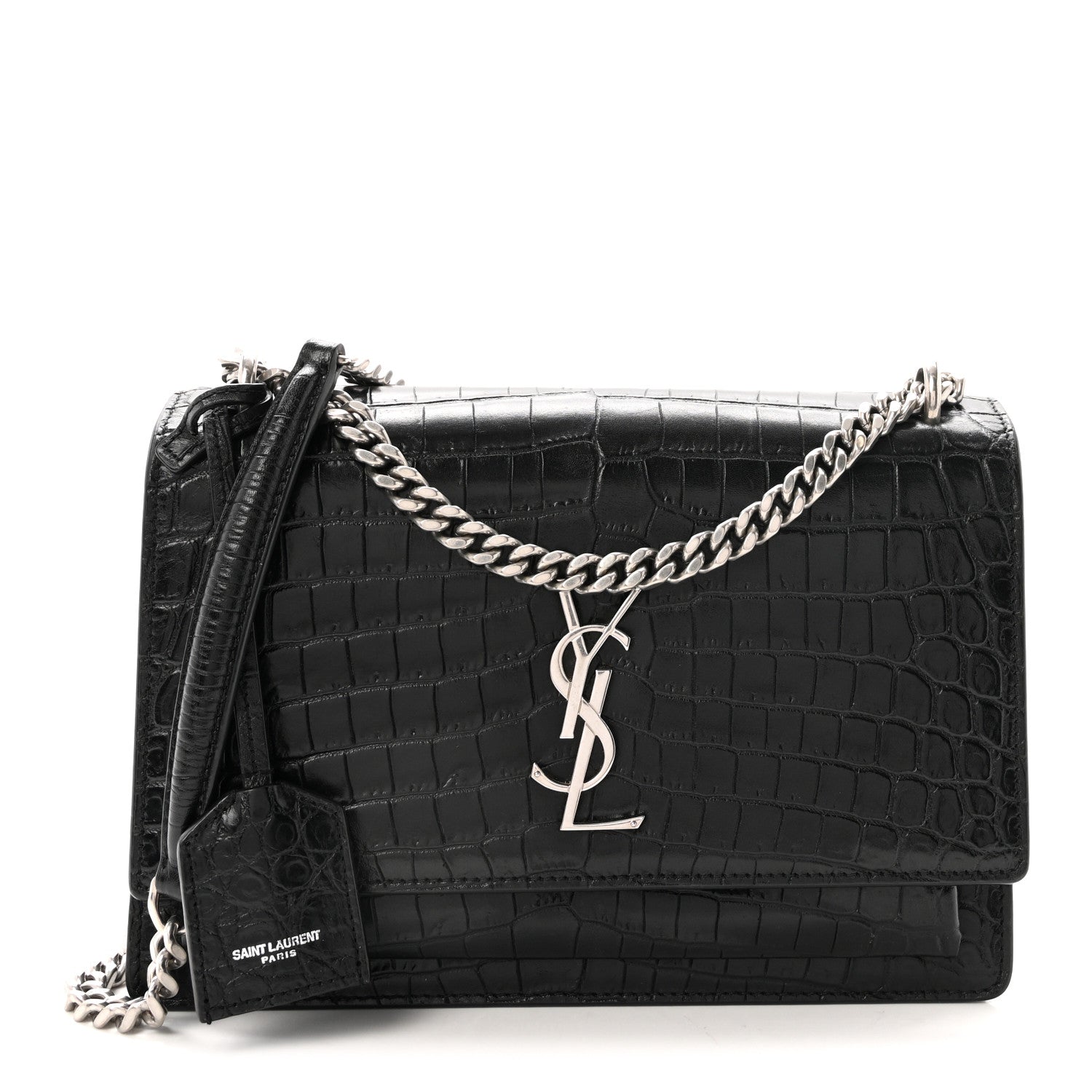 Calfskin Crocodile Embossed Medium Monogram Sunset  Black