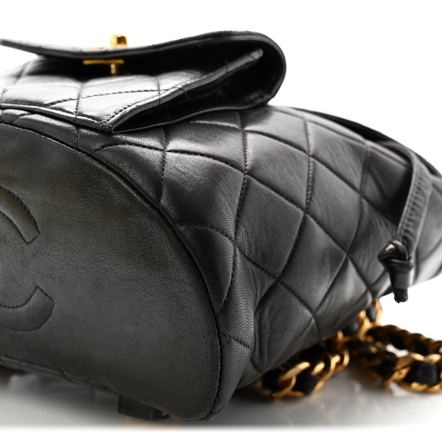 Lambskin Quilted Drawstring Backpack Black
