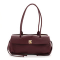Grained Calfskin Stitched Urban Essentials Small Shopping Bag Burgundy