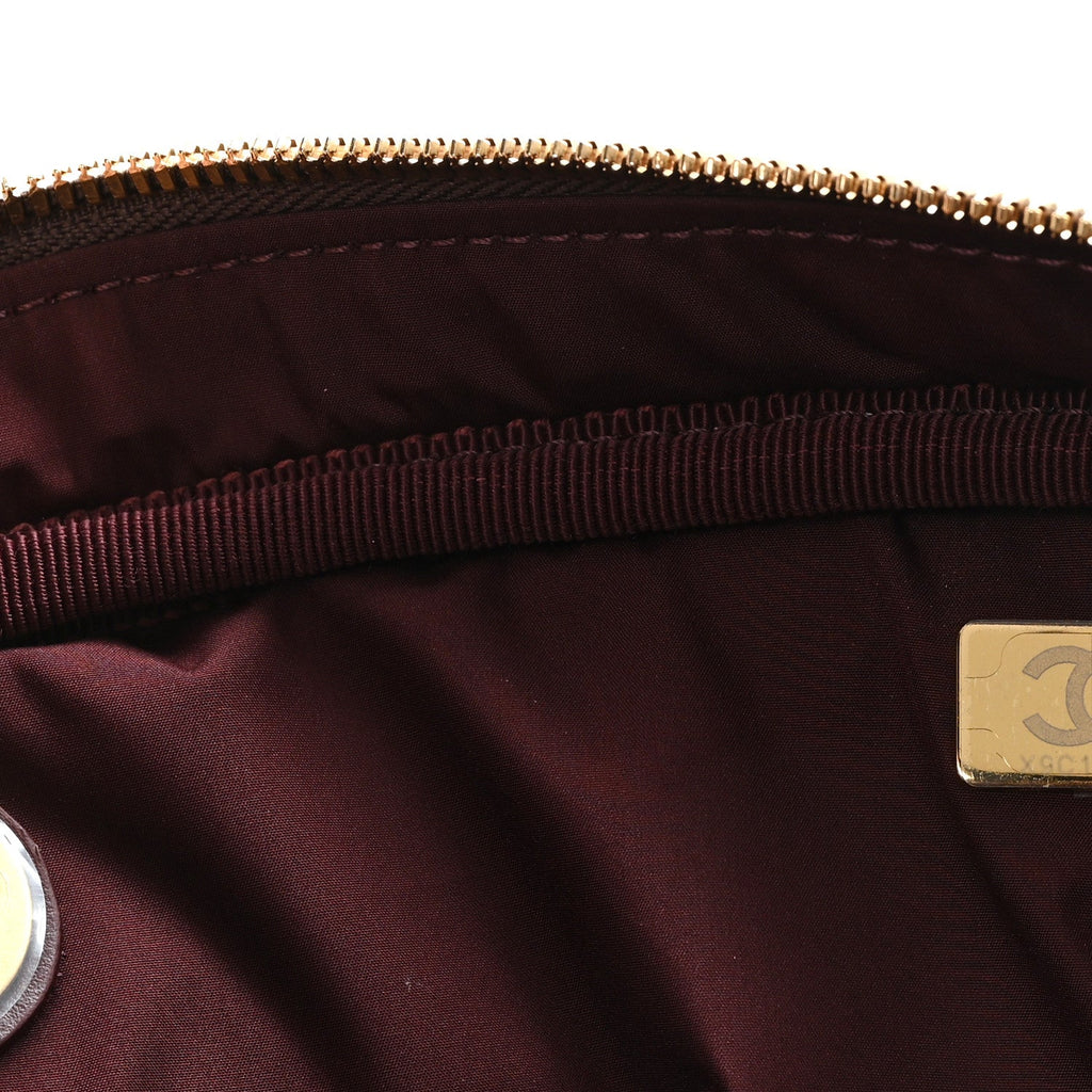 Patent Crumpled Calfskin Quilted Travel Bowling Bag Dark Brown
