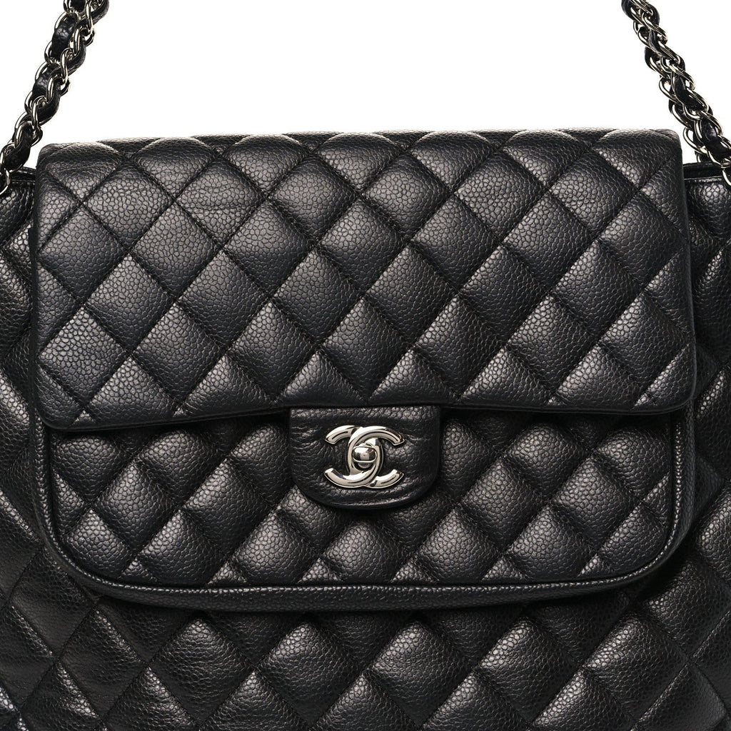 Caviar Quilted Flap Tote Black