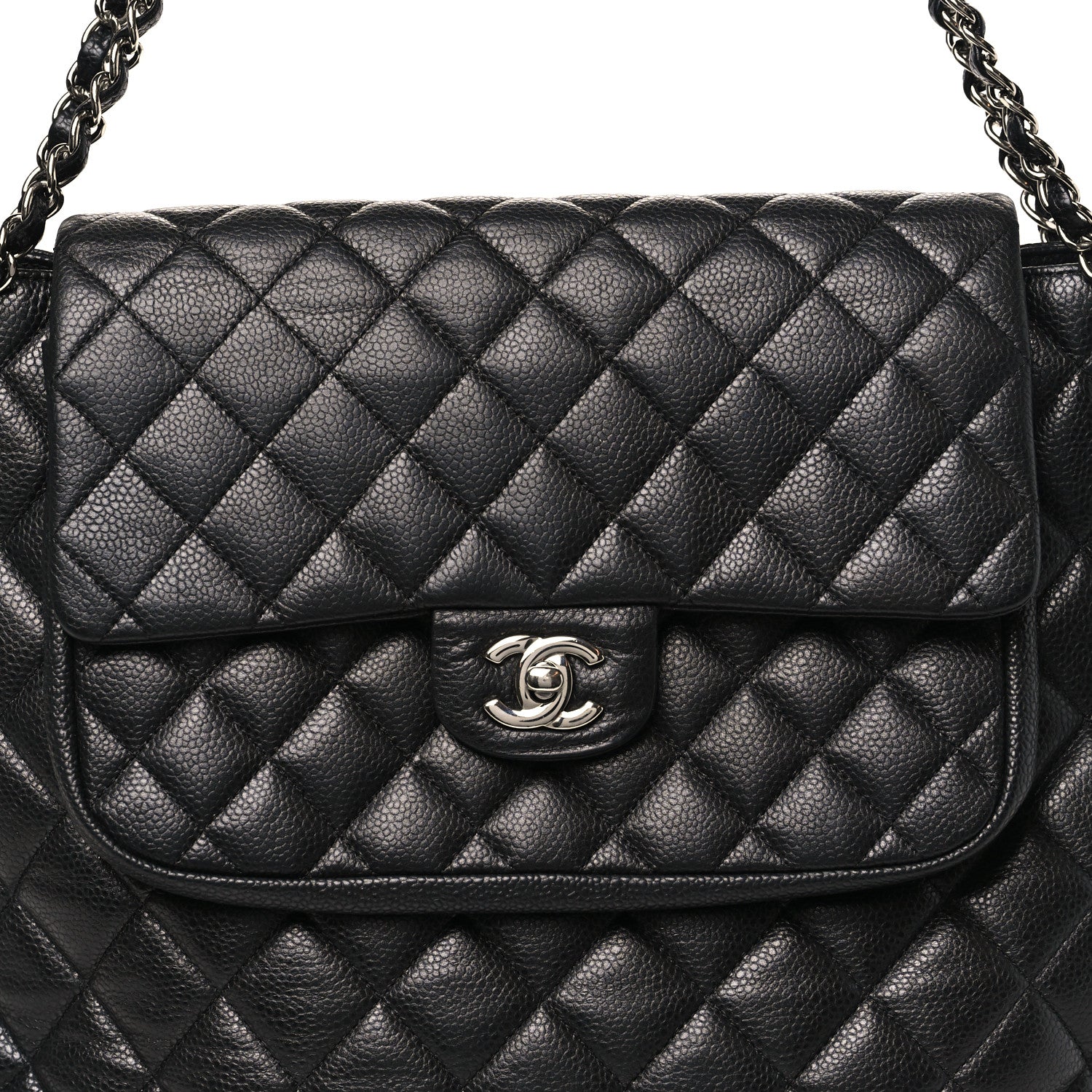 Caviar Quilted Flap Tote Black