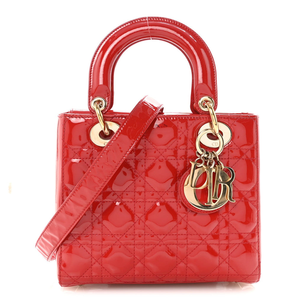 Patent Cannage Small Lady Dior Red