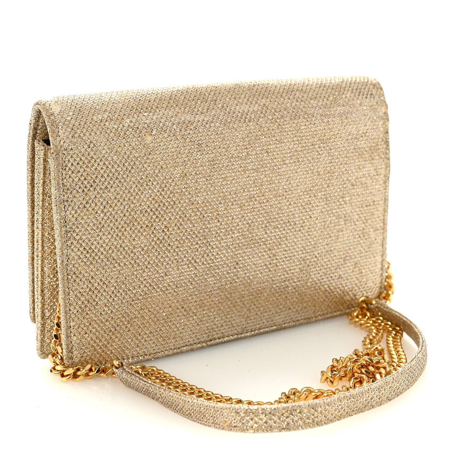 Metallic Canvas Woven Small Classic Monogram Kate Tassel Chain Wallet Gold