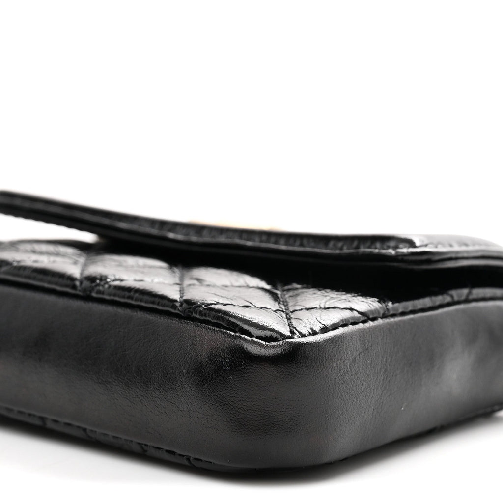 Shiny Aged Calfskin Quilted Waist Belt Bag Black