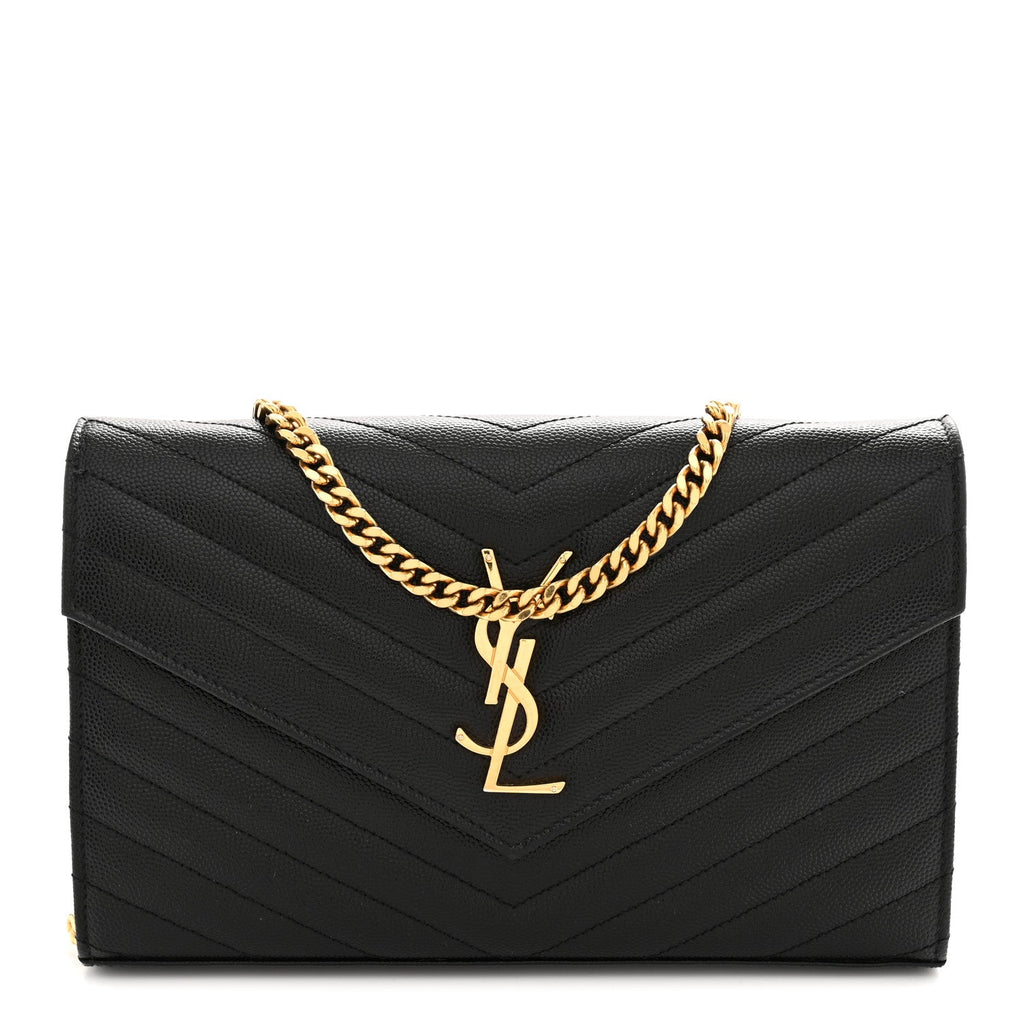 Grain De Poudre Matelasse Chevron Monogram Chain Wallet Black