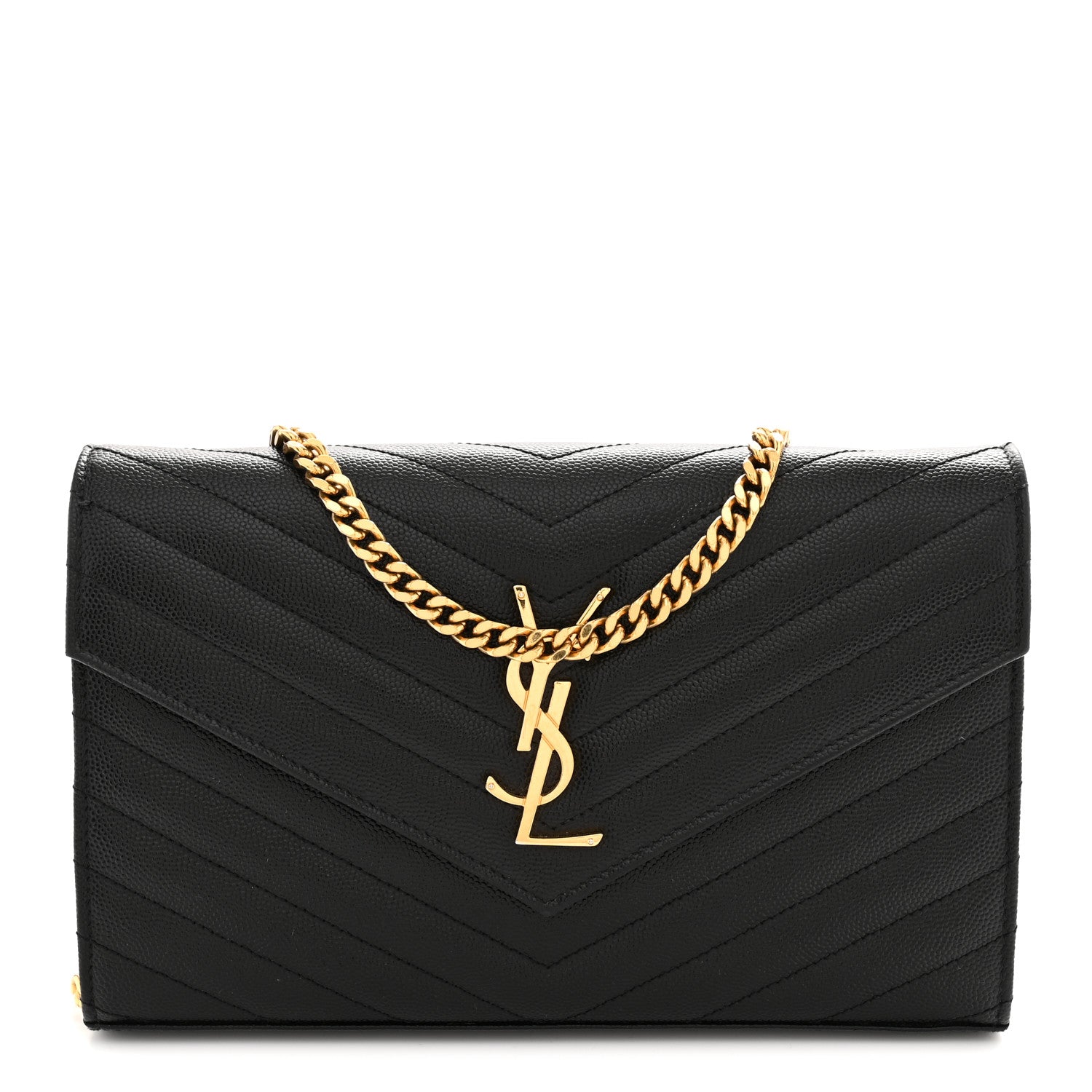 Grain De Poudre Matelasse Chevron Monogram Chain Wallet Black